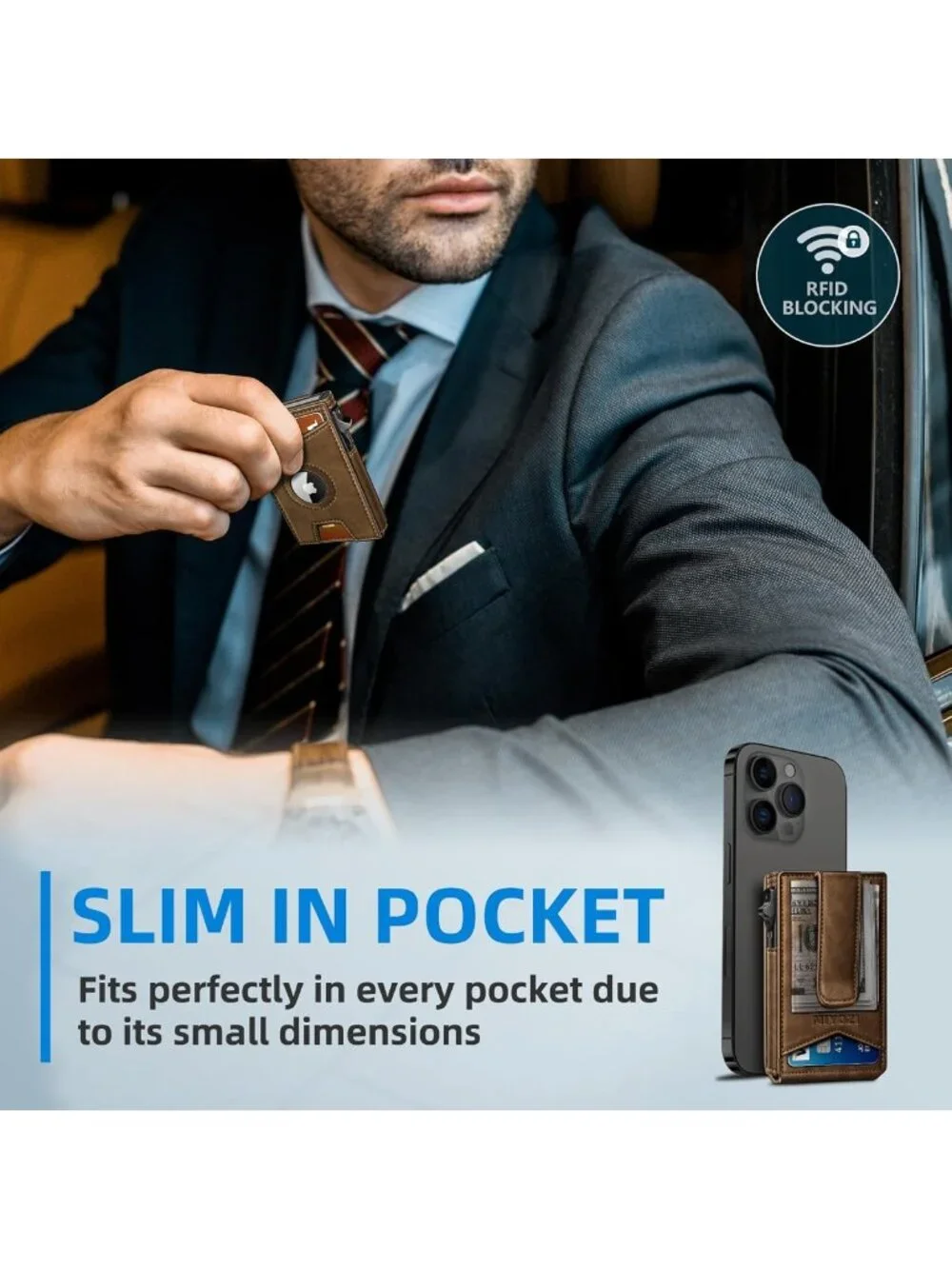 Men's RFID Blocking Money Clip Wallet - 9-Card Pop-Up Holder, ID Window